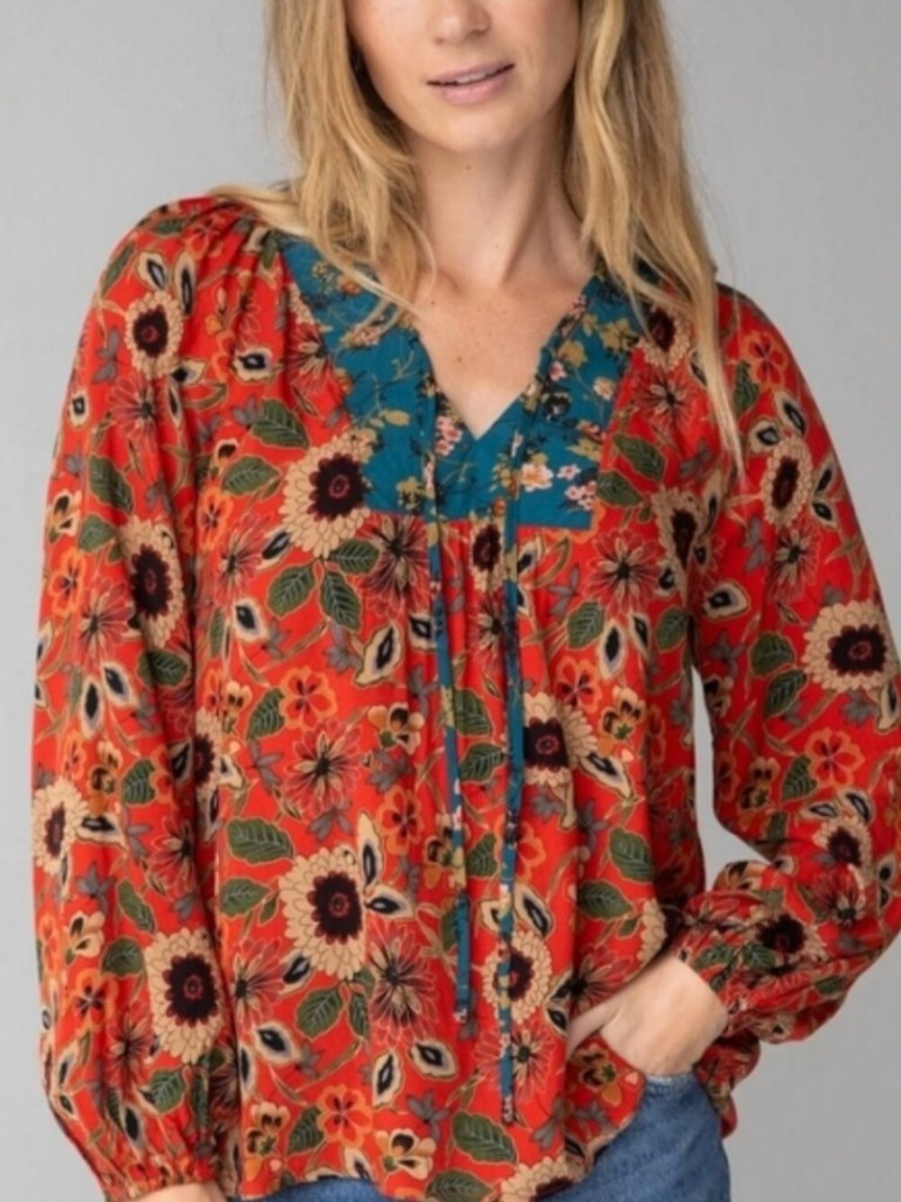 EUC Natural Life Rowan Floral Peasant Blouse, Sz - M